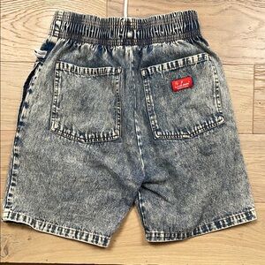 Acid Wash Denim Shorts with Red Patch
